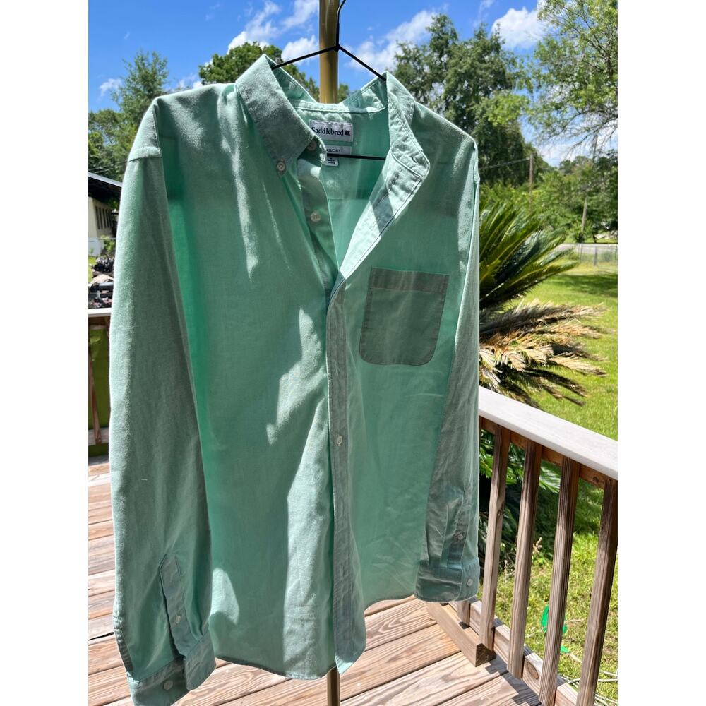 Saddlebred Mens M Mint Green Long Sleeve Oxford Button Down Shirt Like New